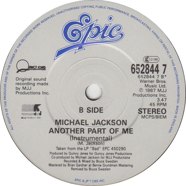 Michael Jackson : Another Part Of Me (7", Single)