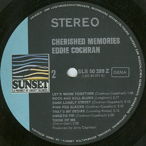 Eddie Cochran : Cherished Memories (One Of The Greatest Rock 'N' Roll Stars Sings) (LP, Album, RE)