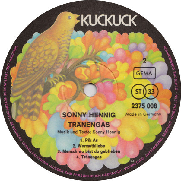 Sonny Hennig : Tränengas (LP, Album)