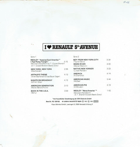 Unknown Artist : I Love Renault 5th Avenue (LP, Pic)