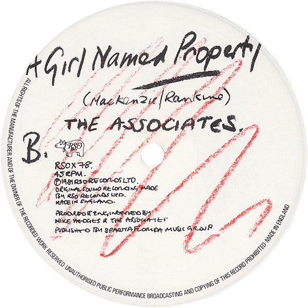 39 Lyon Street / The Associates : Kites / A Girl Named Property (12", Single)