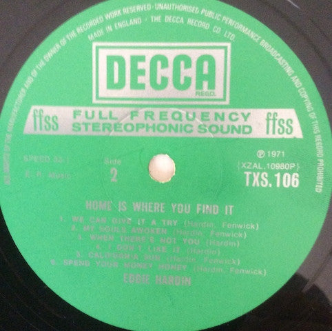 Eddie Hardin : Home Is Where You Find It (LP, Album, Gat)