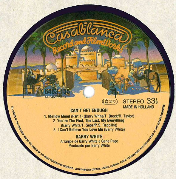 Barry White : Can't Get Enough (LP, Album, RE)