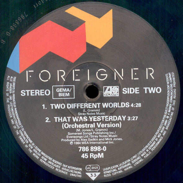 Foreigner : That Was Yesterday (12")