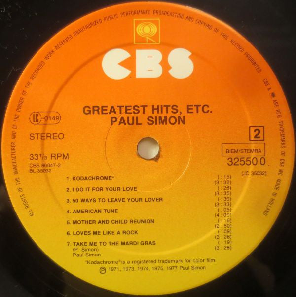 Paul Simon : Greatest Hits, Etc. (LP, Comp, Club, Gat)
