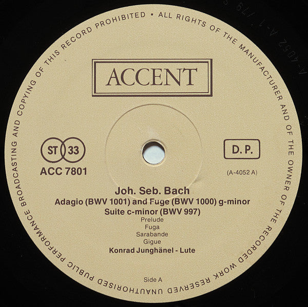 Joh. Seb. Bach* / Sil. Leo. Weiss*, Konrad Junghänel : German Lute Music Of The Eighteenth Century (LP)