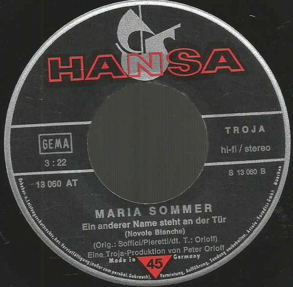 Maria Sommer : Cindy Oh Cindy (7", Single)
