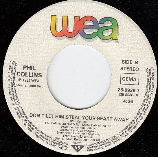Phil Collins : I Don't Care Anymore (7", Single)
