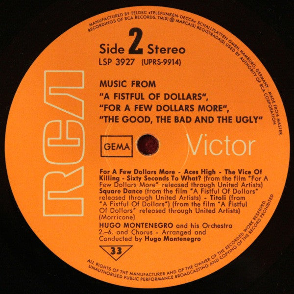 Hugo Montenegro And His Orchestra : Music From 'A Fistful Of Dollars', 'For A Few Dollars More' & 'The Good, The Bad And The Ugly' (LP, Album, RP)