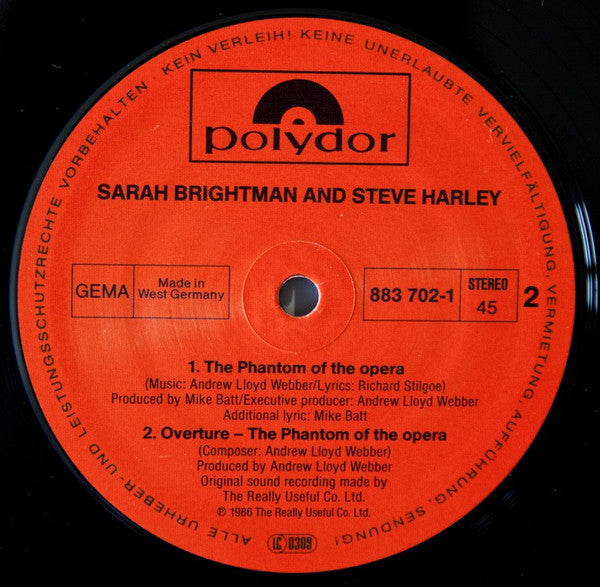 Sarah Brightman / Steve Harley : The Phantom Of The Opera (12", Maxi)