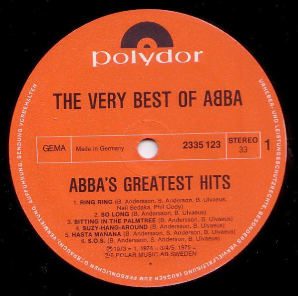 ABBA : The Very Best Of ABBA (ABBA's Greatest Hits) (2xLP, Comp, Gat)
