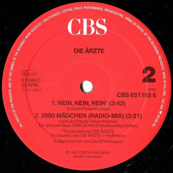 Die Ärzte : 2000 Mädchen (Wumme-Mix) (12", Maxi)