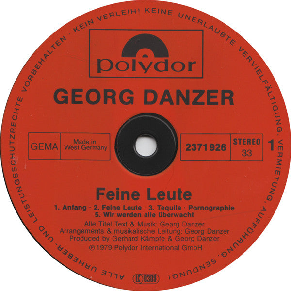 Georg Danzer : Feine Leute (LP, Album, Inj)
