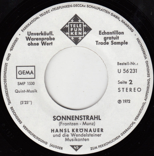 Hansl Krönauer : Wenn Die Berge Rufen (7", Single, Promo)