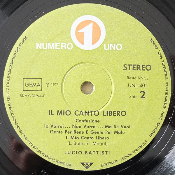Lucio Battisti : Il Mio Canto Libero (LP, Album)