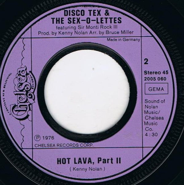 Disco Tex & The Sex-O-Lettes* Featuring Sir Monti Rock III : Hot Lava Part 1 & 2 (7", Single)
