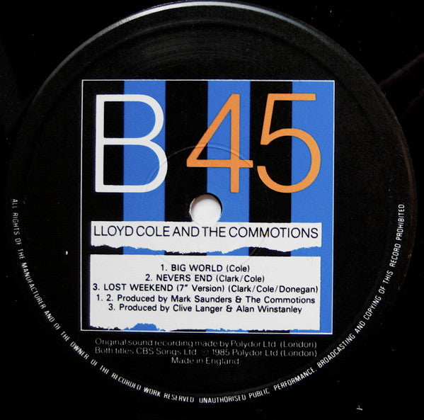Lloyd Cole And The Commotions* : Lost Weekend (Extended Version) (12", Single)