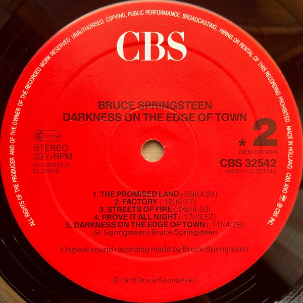 Bruce Springsteen : Darkness On The Edge Of Town (LP, Album, RE, Red)
