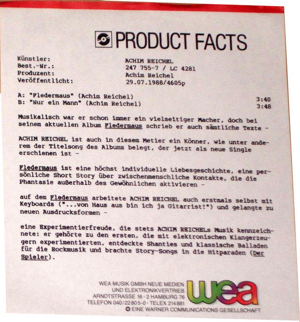 Achim Reichel : Fledermaus (7", Single)