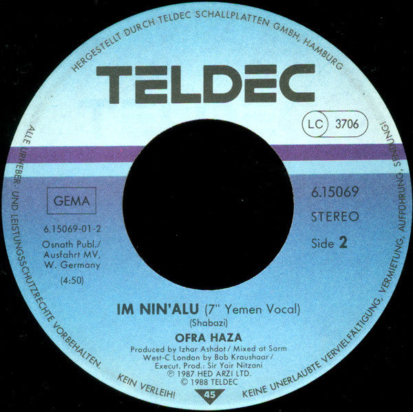 Ofra Haza : Im Nin'Alu (Played In Full Mix) (7", Single)