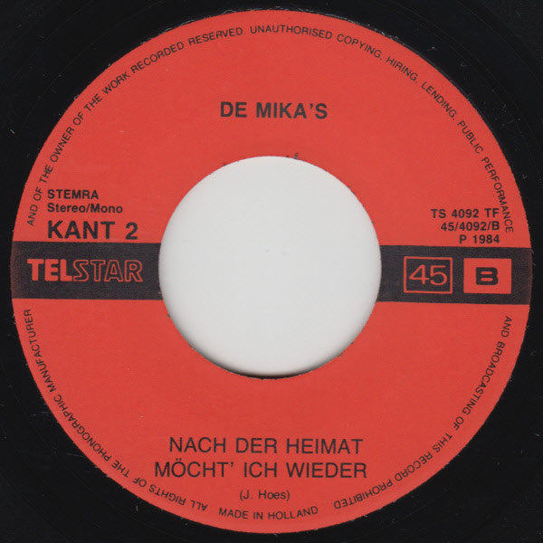 De Mika's : Lass Mein Herz Nicht Weinen (7", Single)