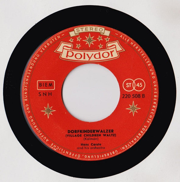 Hans Carste And His Orchestra* : Sylva-Walzer = Love Sweet Song (7")