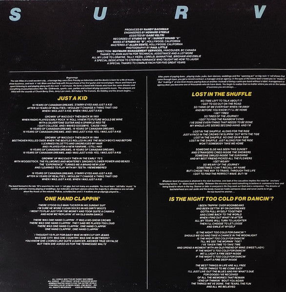 Randy Bachman : Survivor (LP, Album, Gat)