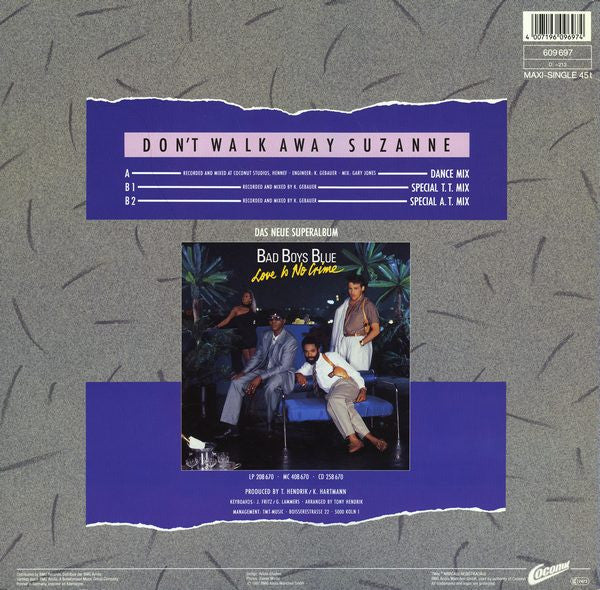 Bad Boys Blue : Don't Walk Away Suzanne (12", Maxi)