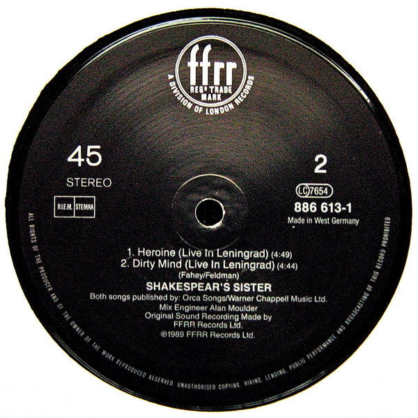 Shakespear's Sister : You're History (12", Single)