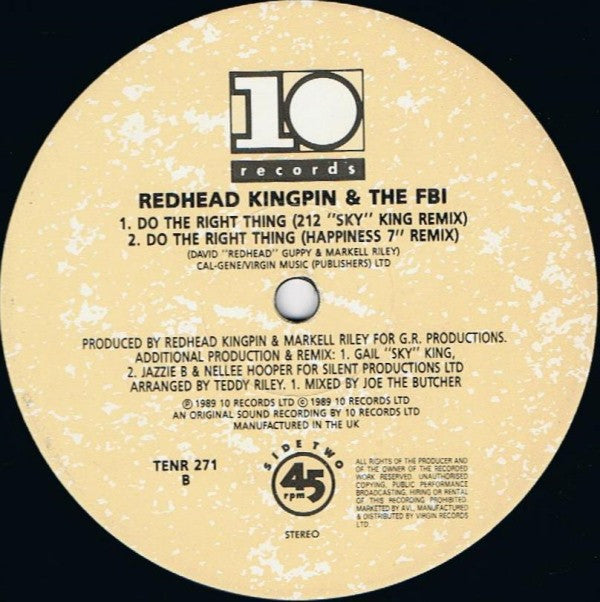 Redhead Kingpin And The F.B.I.* : Do The Right Thing (The Happiness Remix) (12")