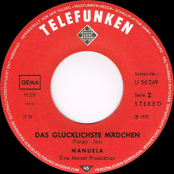 Manuela (5) : Gitarren-Boy / Das Glücklichste Mädchen (7", Single)