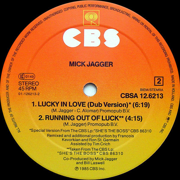 Mick Jagger : Lucky In Love (Extended Version) (12", Maxi)