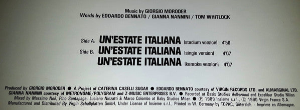 Edoardo Bennato - Gianna Nannini : Un'Estate Italiana (12", Single)