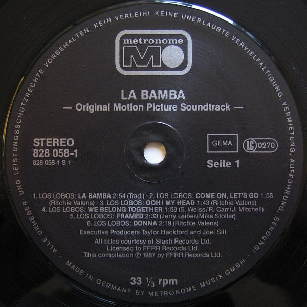Various : La Bamba (Original Motion Picture Soundtrack) (LP, Comp, 1st)