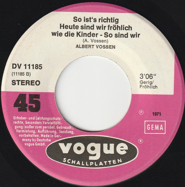 Albert Vossen : Polka-Anna / Amboß-Polka / Clarinetten-Polka (7", Single)