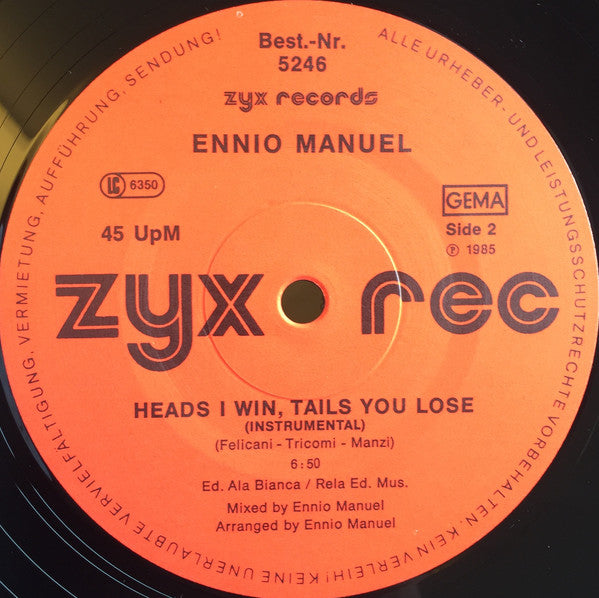 Ennio Manuel : Heads I Win, Tails You Lose (12", Maxi)