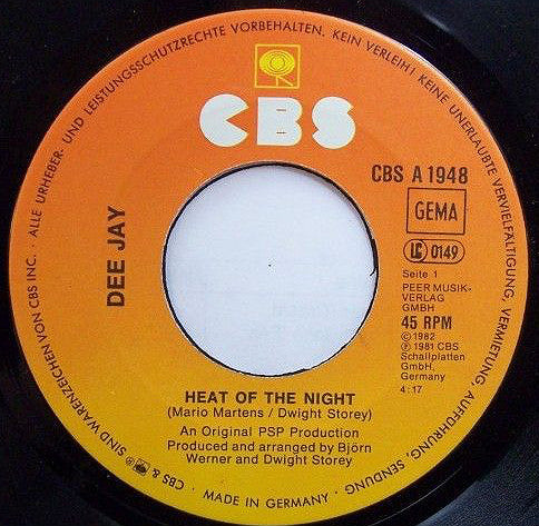 Dee Jay (3) : Heat Of The Night (7", Single)
