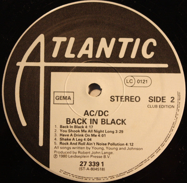 AC/DC : Back In Black (LP, Album, Club)
