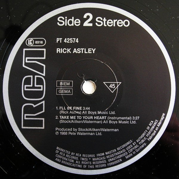 Rick Astley : Take Me To Your Heart (12", Maxi)