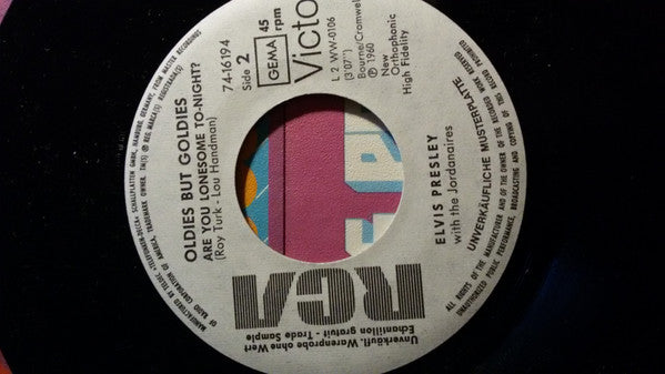 Elvis Presley With The Jordanaires : It's Now Or Never / Are You Lonesome To-Night? (7", Single, Promo)