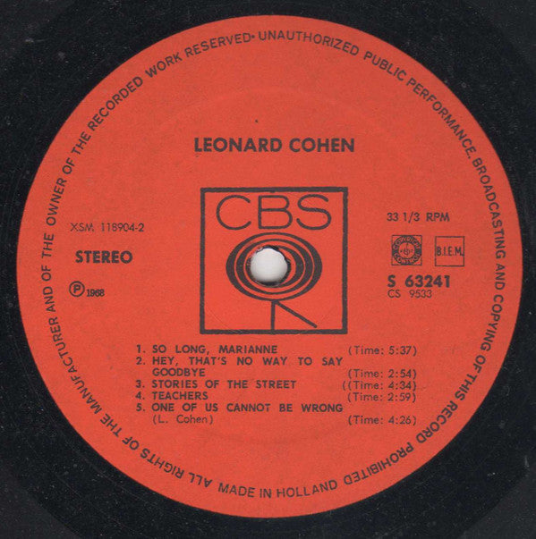 Leonard Cohen : Songs Of Leonard Cohen (LP, Album)