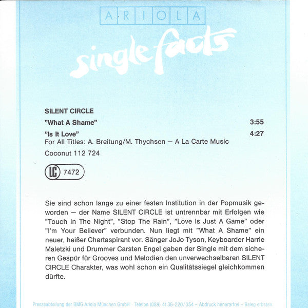 Silent Circle : What A Shame (7")
