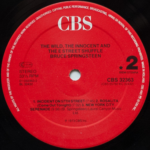 Bruce Springsteen : The Wild, The Innocent & The E Street Shuffle (LP, Album, RE, Red)