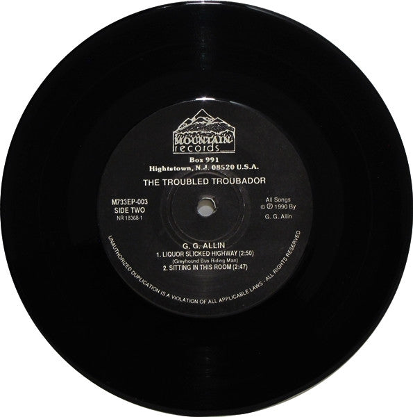 GG Allin : The Troubled Troubador (7", EP, RE, Bla)