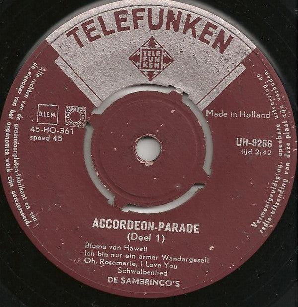 De Sambrinco's : Accordeon-Parade (Deel 1) (7", Single)