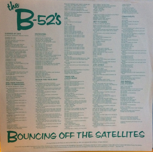 The B-52's : Bouncing Off The Satellites (LP, Album, SRC)