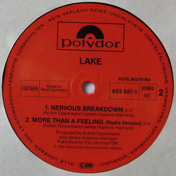 Lake (2) : More Than A Feeling (Special Remix) (12", Maxi)