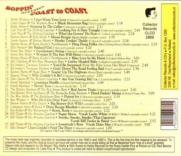 Various : Boppin' Acetates Coast To Coast (CD, Comp)