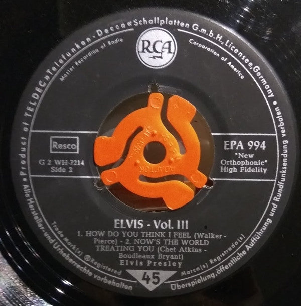 Elvis Presley : Elvis, Volume III (7", EP, RE)