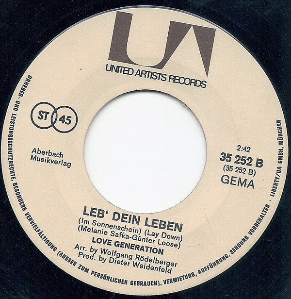 Love Generation : Rosarot, Himmelblau / Leb' Dein Leben (7", Single)